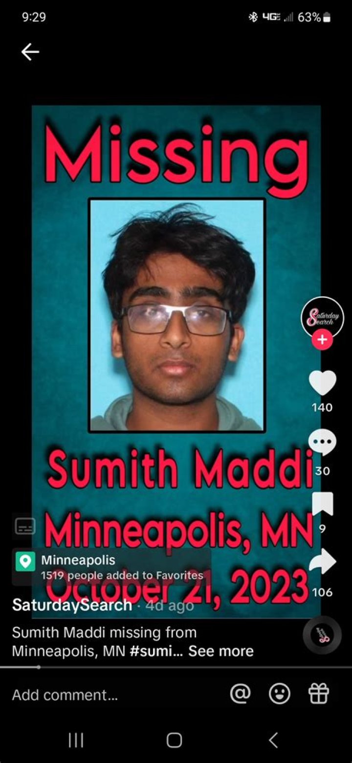 Umn Sumith Maddi Missing Student Update