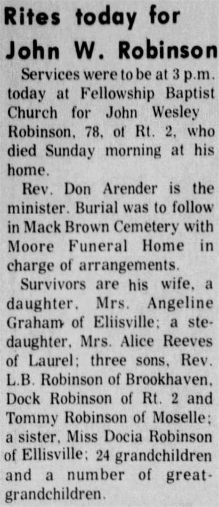 Wesley Robinson VA and wesley robinson obituary